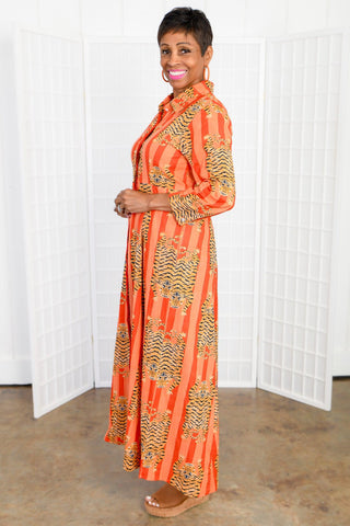 Orange Stripe Tiger Print Dress-Guadalupe-L. Mae Boutique