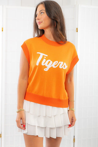 Orange Tigers Gameday Sweater Vest-Tops-Clemson Gameday Outfit-L. Mae Boutique