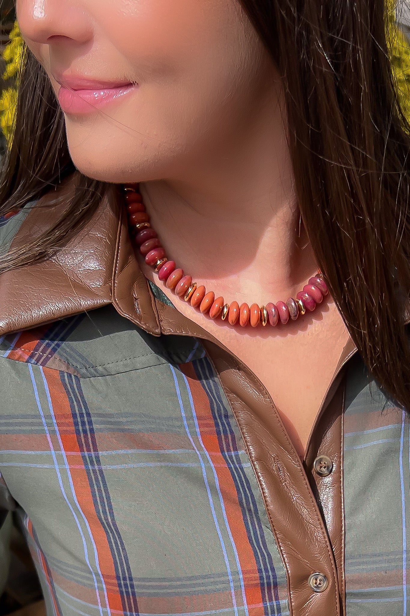 Orange Tones Wide Marble Beaded Necklace-Jewelry-Golden Stella-L. Mae Boutique &amp; Wild Mabel Clothing