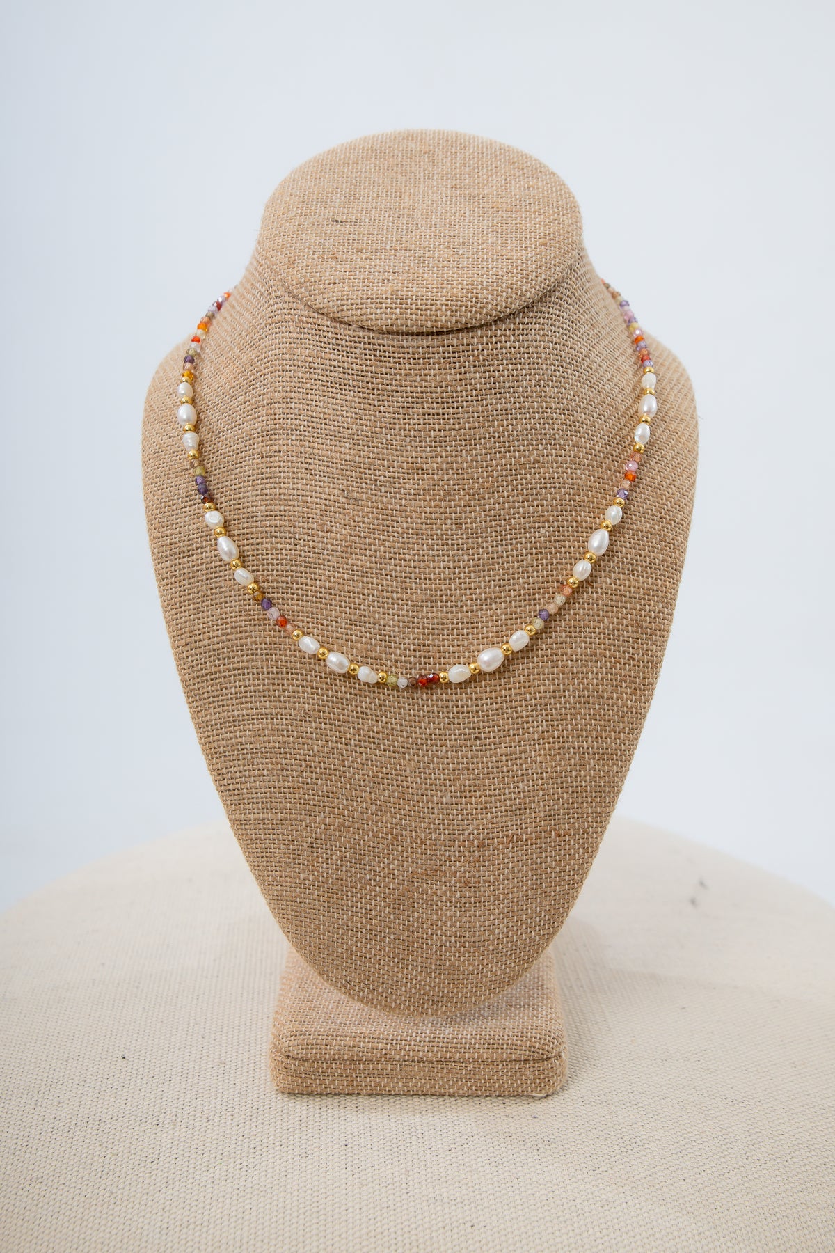 Orange &amp; Purple Seed Bead Pearl Necklace