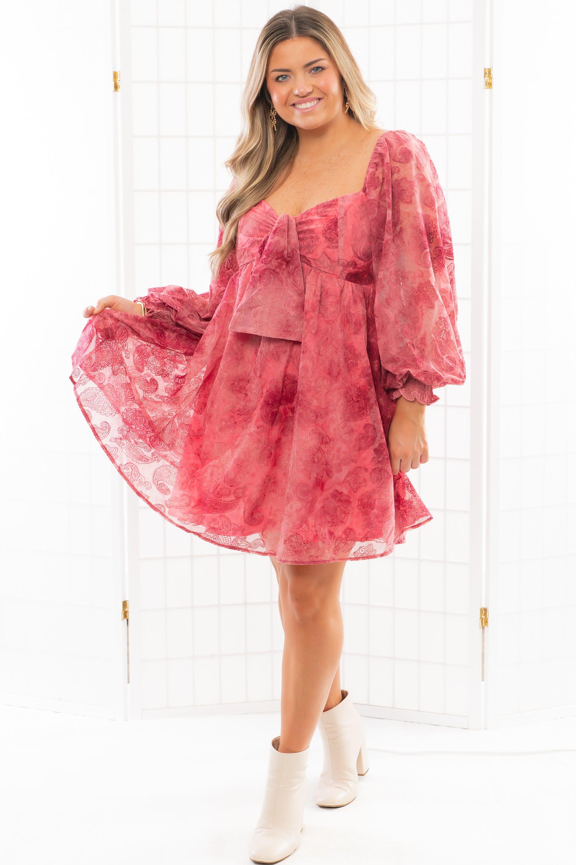 Paisley Berry Burnout Velvet Mini Dress-Dresses-Fate-L. Mae Boutique &amp; Wild Mabel Clothing