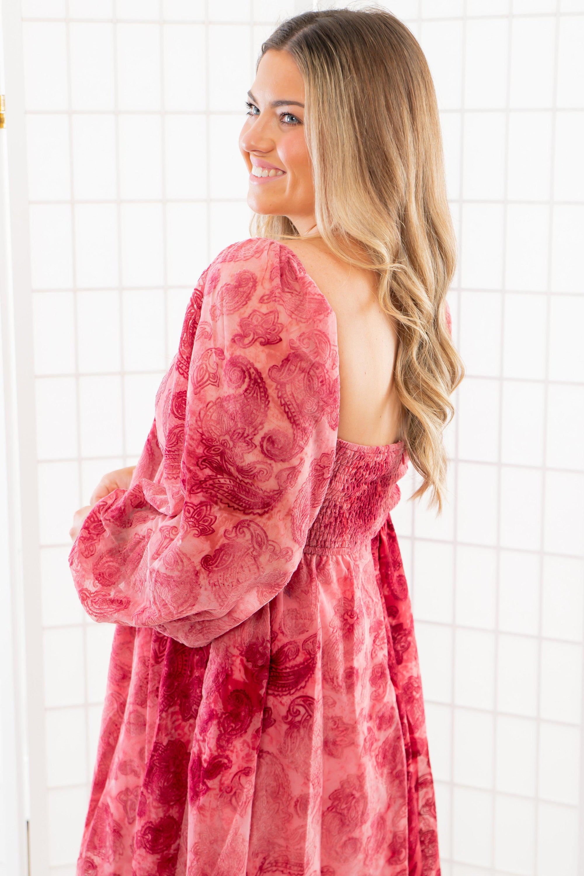 Paisley Berry Burnout Velvet Mini Dress-Dresses-Fate-L. Mae Boutique &amp; Wild Mabel Clothing