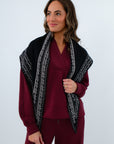 Large triangle paisley bandana scarf with reversible design, black knit scarf, black and cream knit scarf for fall