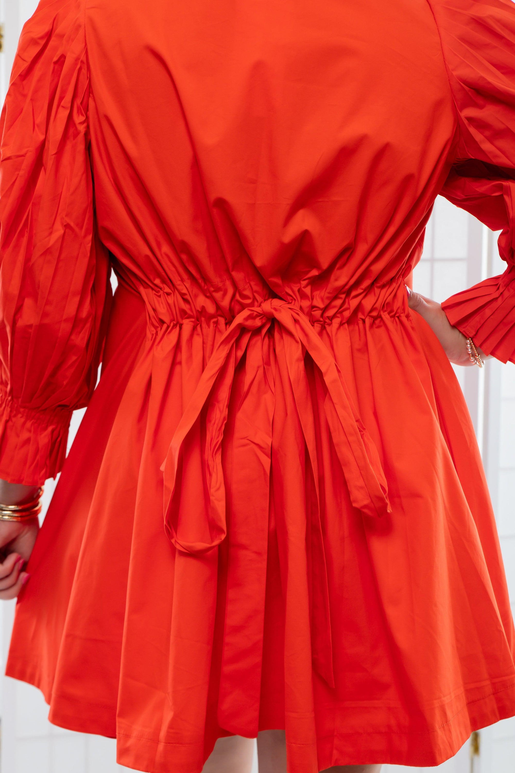 Park Orange Pleated Sleeve Mini Dress-Dresses-Sincerely Ours-L. Mae Boutique &amp; Wild Mabel Clothing