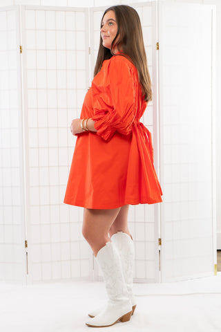 Park Orange Pleated Sleeve Mini Dress-Dresses-Sincerely Ours-L. Mae Boutique & Wild Mabel Clothing