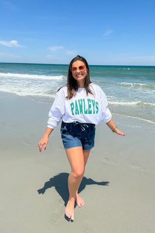 Pawleys Green & White Corded Crewneck-Chicka - D-L. Mae Boutique