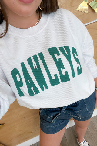 Pawleys Green & White Corded Crewneck-Tops-Chicka-D-L. Mae Boutique & Wild Mabel Clothing