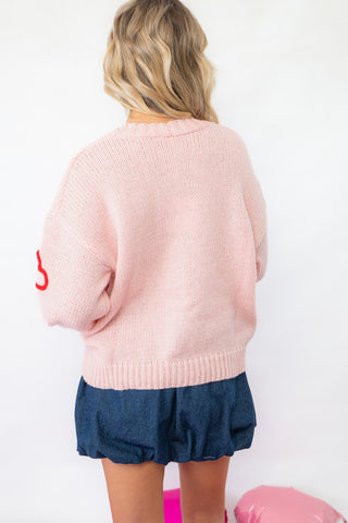 Payton Yarn Hearts Pink Cardigan-Tops-Polagram-L. Mae Boutique & Wild Mabel Clothing