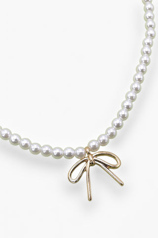 Pearl Chain Bow Charm Necklace-Jewelry-Wall to Wall-L. Mae Boutique & Wild Mabel Clothing