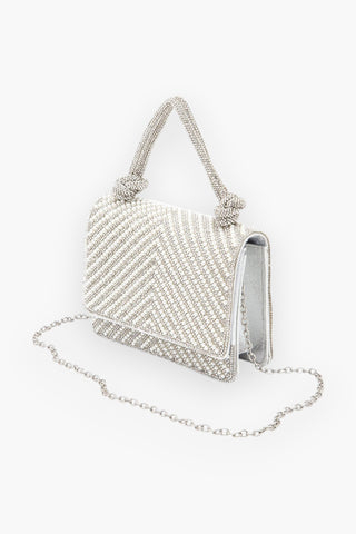 Pearl Studded Rhinestone Handle Clutch Bag