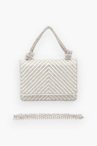 Pearl Studded Rhinestone Handle Clutch Bag