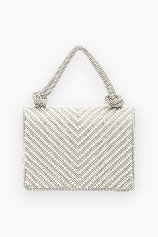 Pearl Studded Rhinestone Handle Clutch Bag