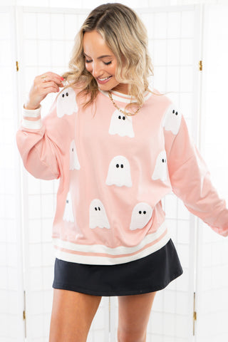 Peek a Boo Dusty Pink Ghost Crewneck-Tops-Peach Love California-L. Mae Boutique & Wild Mabel Clothing