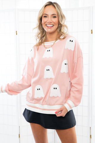 Peek a Boo Dusty Pink Ghost Crewneck-Tops-Peach Love California-L. Mae Boutique & Wild Mabel Clothing