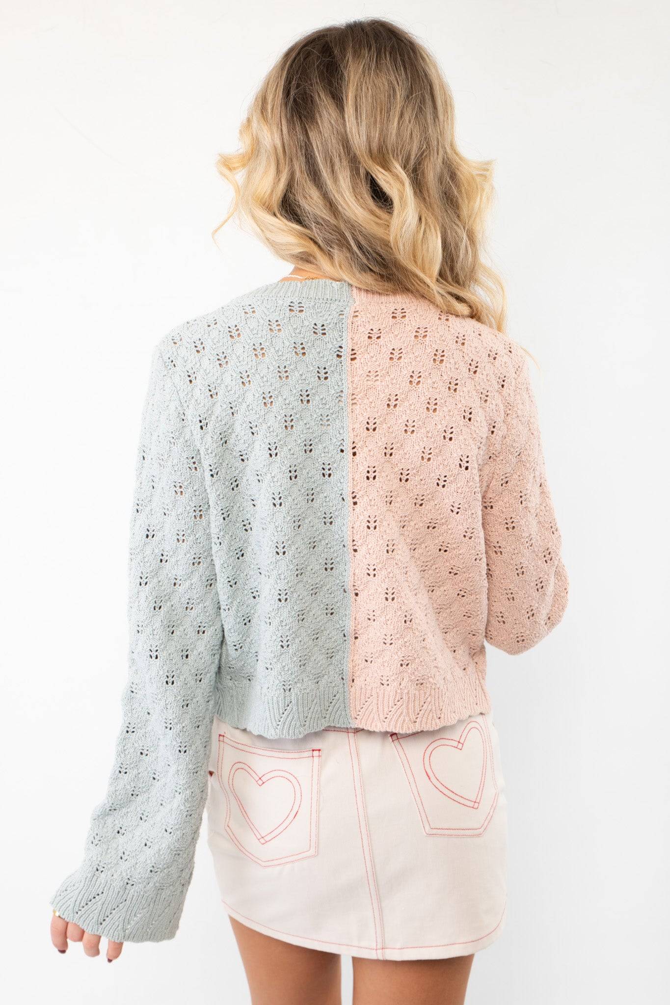 Perfect Clarity Color Block Pink &amp; Blue Tie Front Cardigan-Tops-Hem &amp; Thread-L. Mae Boutique &amp; Wild Mabel Clothing
