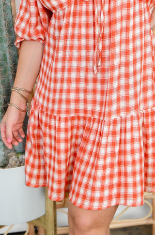 Persimmon Orange Plaid Mini Dress-Dresses-day + moon-L. Mae Boutique & Wild Mabel Clothing