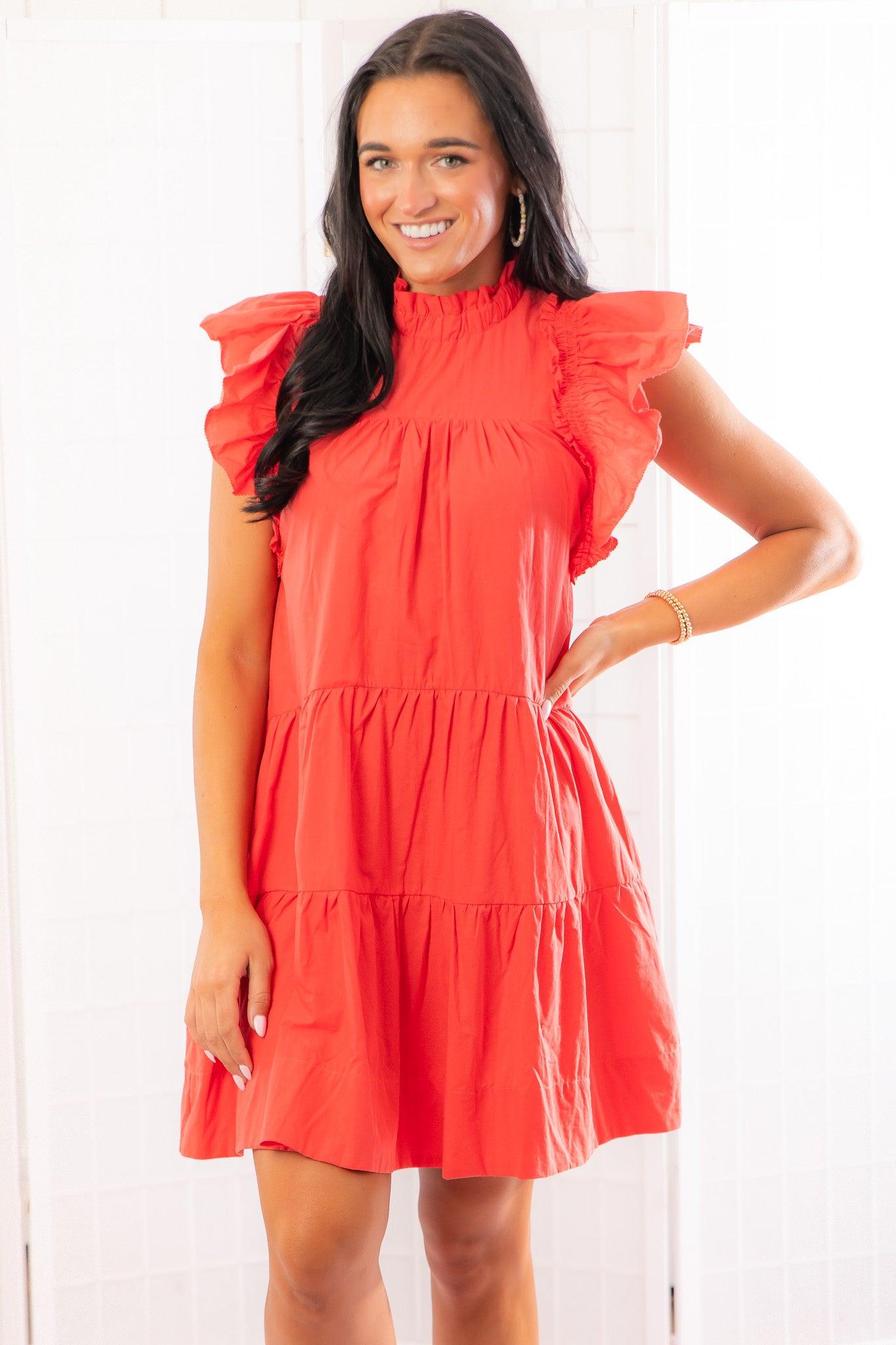 Phoebe Red Ruffle Sleeve Tiered Dress-Dresses-Pinch-L. Mae Boutique & Wild Mabel Clothing