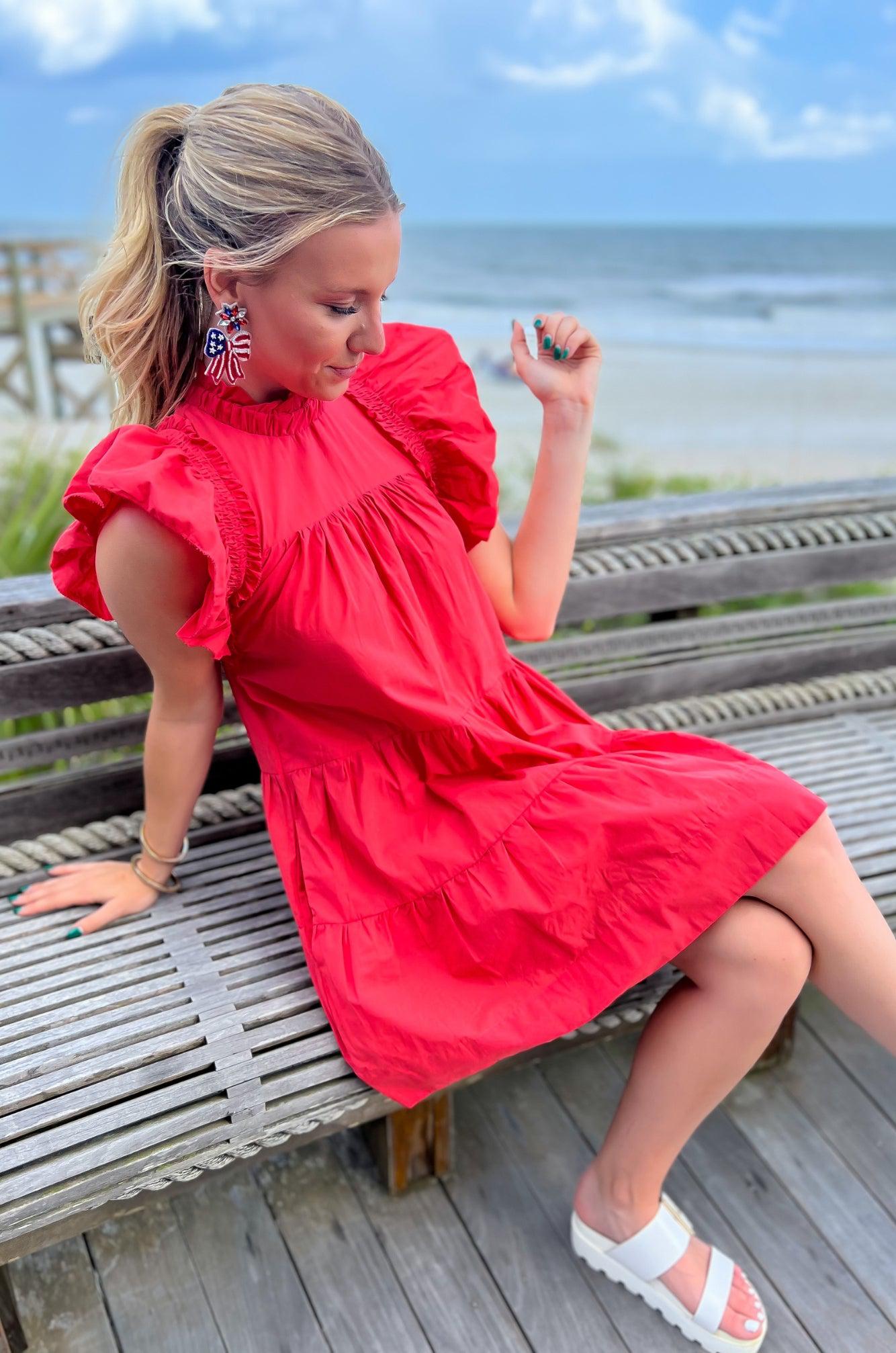 Phoebe Red Ruffle Sleeve Tiered Dress-Dresses-Pinch-L. Mae Boutique & Wild Mabel Clothing