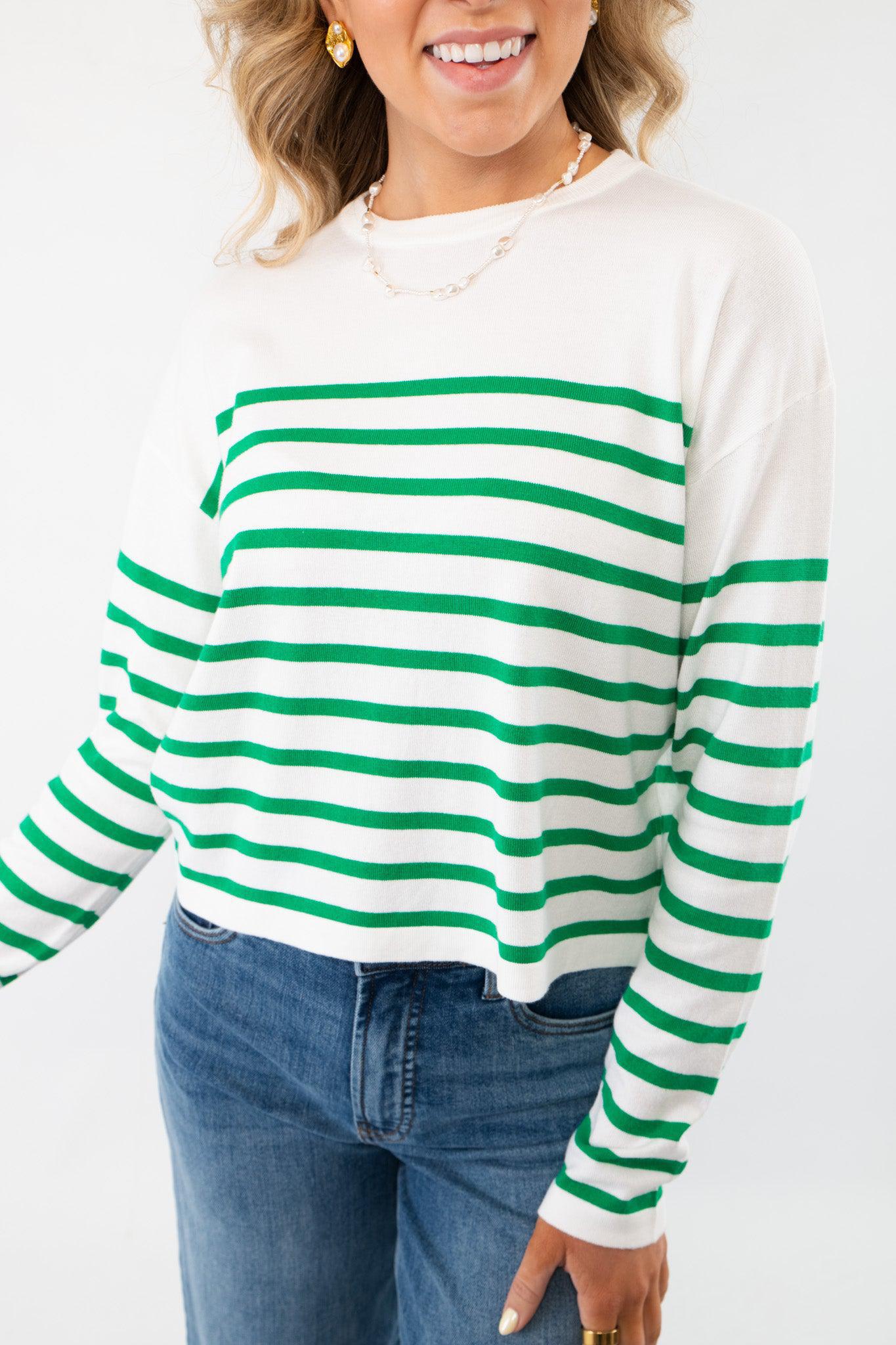 Pinch Me Green Striped Long Sleeve Top-Tops-Pinch-L. Mae Boutique &amp; Wild Mabel Clothing