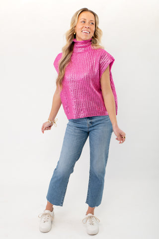 Pink Metallic Foil Sleeveless Sweater-Tops-She + Sky-L. Mae Boutique & Wild Mabel Clothing