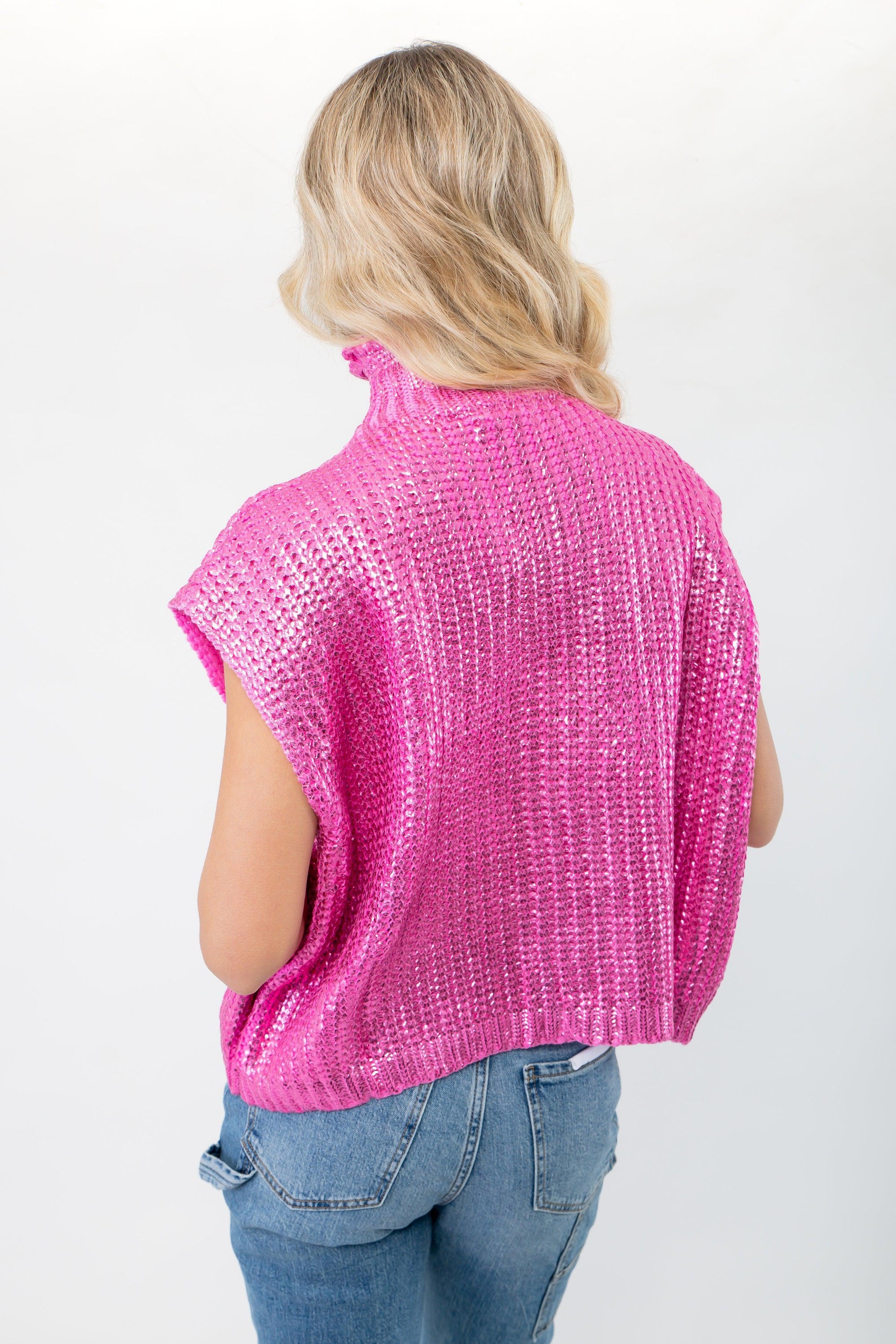 Pink Metallic Foil Sleeveless Sweater-Tops-She + Sky-L. Mae Boutique &amp; Wild Mabel Clothing