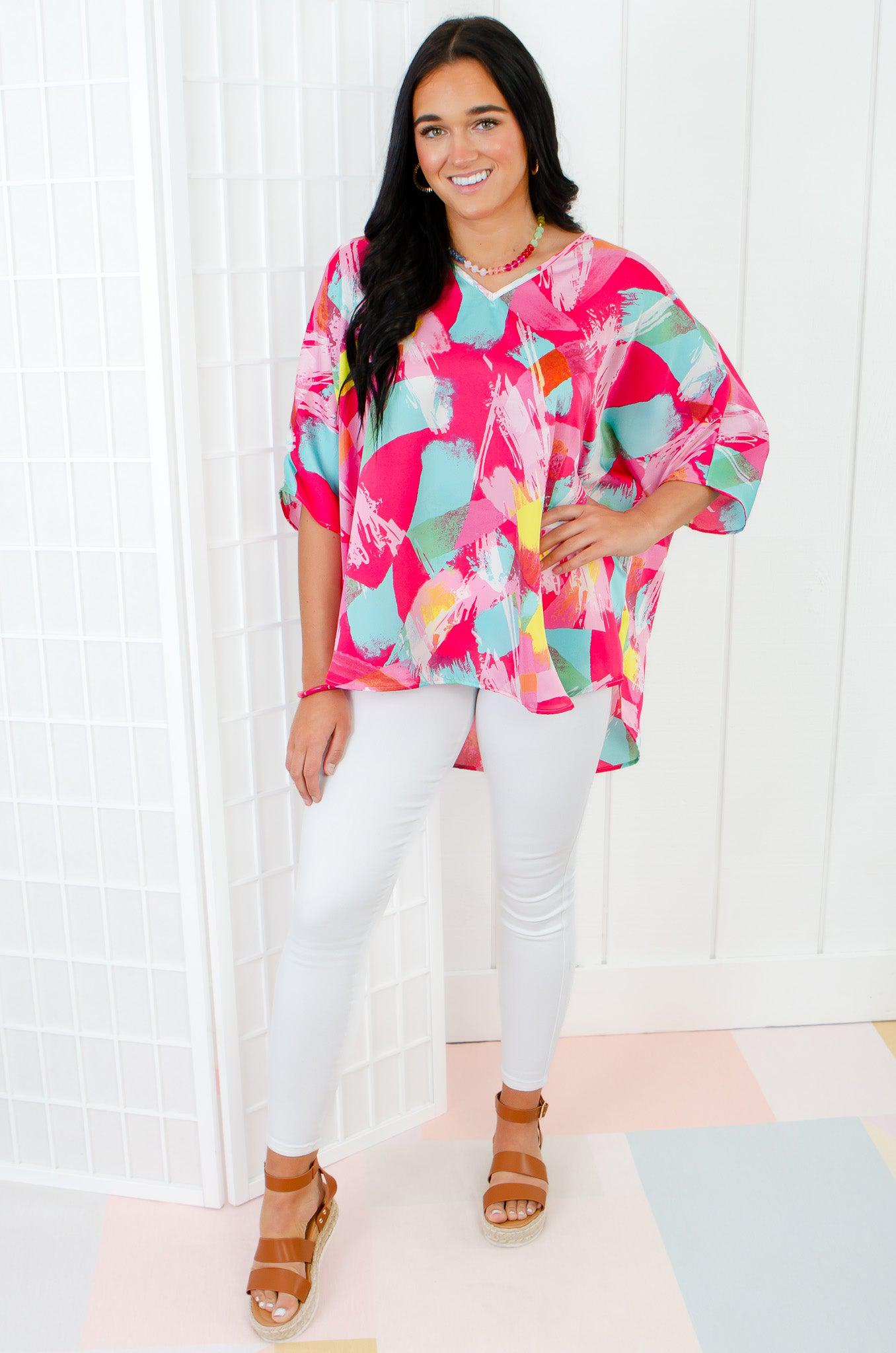 Pink Pop Rocks V-Neck Top-Tops-Adrienne-L. Mae Boutique & Wild Mabel Clothing