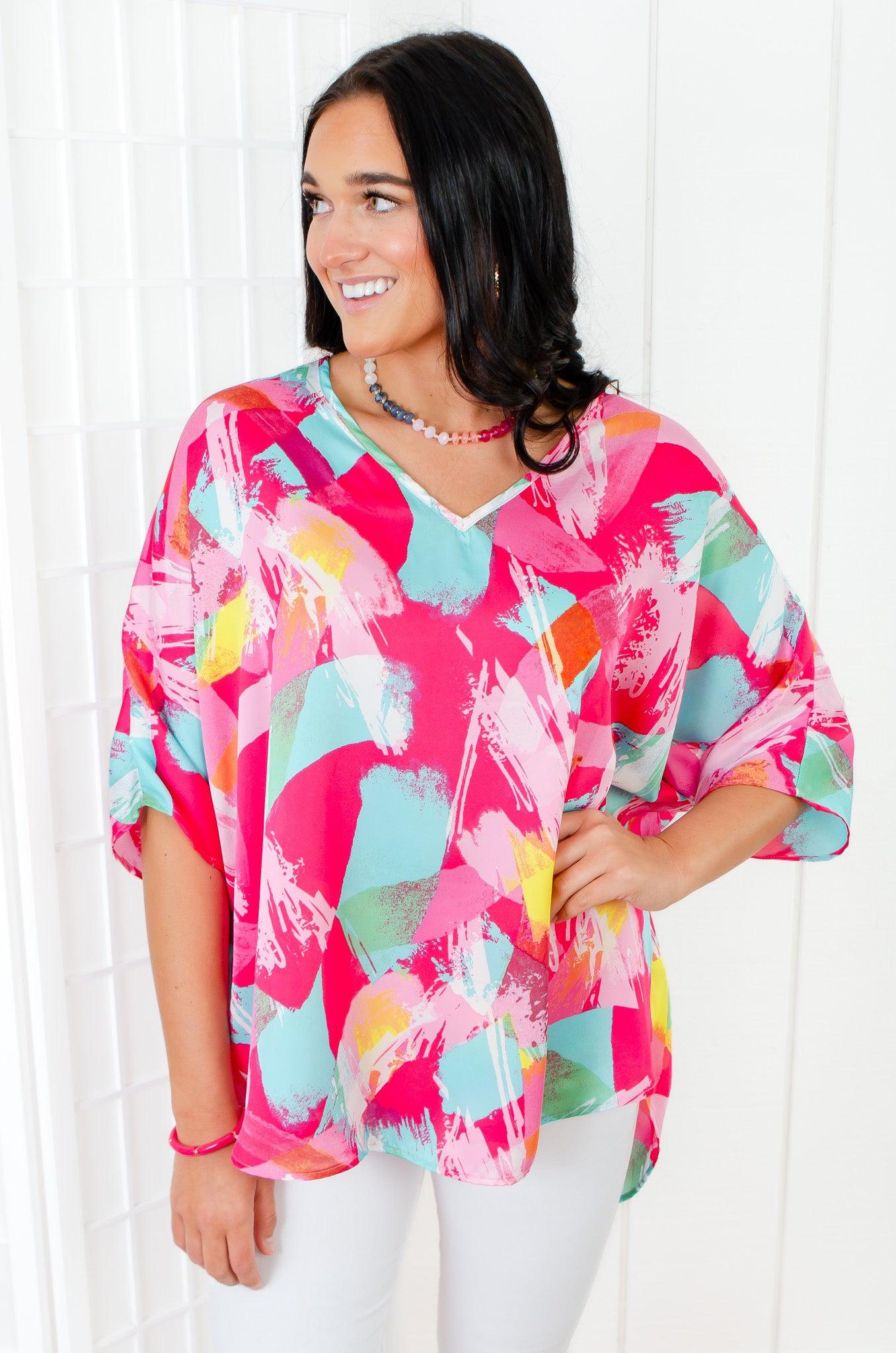 Pink Pop Rocks V-Neck Top-Tops-Adrienne-L. Mae Boutique & Wild Mabel Clothing