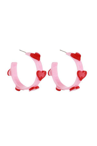 Pink & Red Heart Hoop Earrings-Jewelry-Golden Stella-L. Mae Boutique & Wild Mabel Clothing