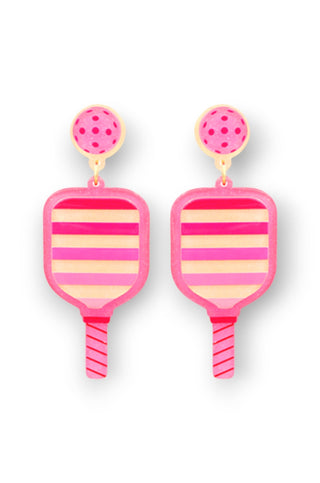 Pink Shimmer Pickleball and Paddle Acrylic Earrings-Golden Stella-L. Mae Boutique