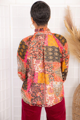 Places To Be Patchwork Button Down Blouse-Tops-Entro-L. Mae Boutique & Wild Mabel Clothing