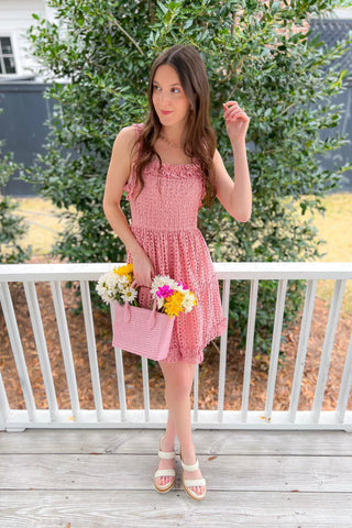 Precious Pink Eyelet Mini Dress-Dresses-En Creme-L. Mae Boutique & Wild Mabel Clothing