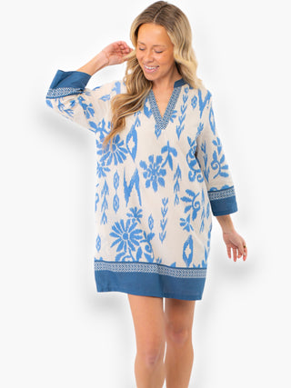 Priscilla Blue Print Kaftan Dress-Dresses-Pinch-L. Mae Boutique & Wild Mabel Clothing