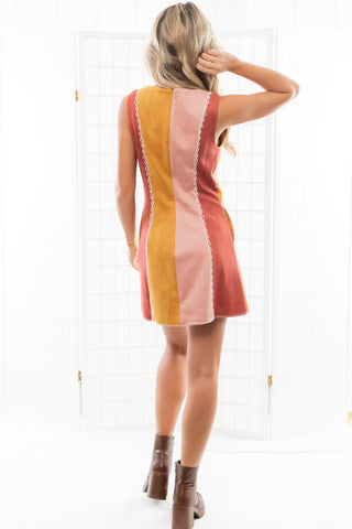 Priscilla Gold & Pink Suede Shift Dress-Dresses-Heyson-L. Mae Boutique & Wild Mabel Clothing