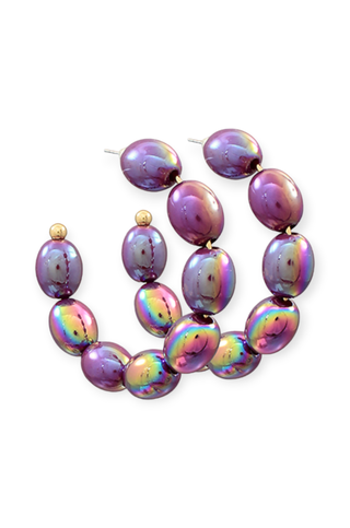 Purple Bead Hoop Earrings-Golden Stella-L. Mae Boutique