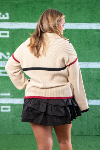 Quarterback Keeper Garnet and Black Contrast Quarter Zip Sweater-Tops-Lula the Label-L. Mae Boutique & Wild Mabel Clothing