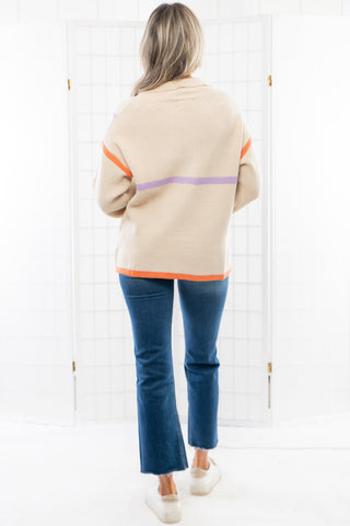 Quarterback Keeper Orange and Purple Contrast Quarter Zip Sweater-Tops-Lula the Label-L. Mae Boutique & Wild Mabel Clothing