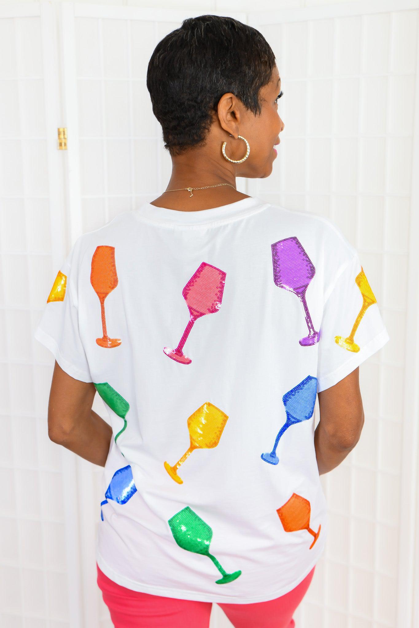 Queen Of Sparkles White Multi Wine Glass Tee-Tops-Queen of Sparkles-L. Mae Boutique & Wild Mabel Clothing