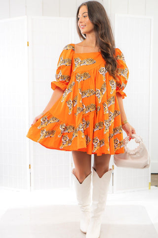 Queen of Sparkles Asymmetrical Orange Tiger Dress-Dresses-Queen of Sparkles-L. Mae Boutique & Wild Mabel Clothing