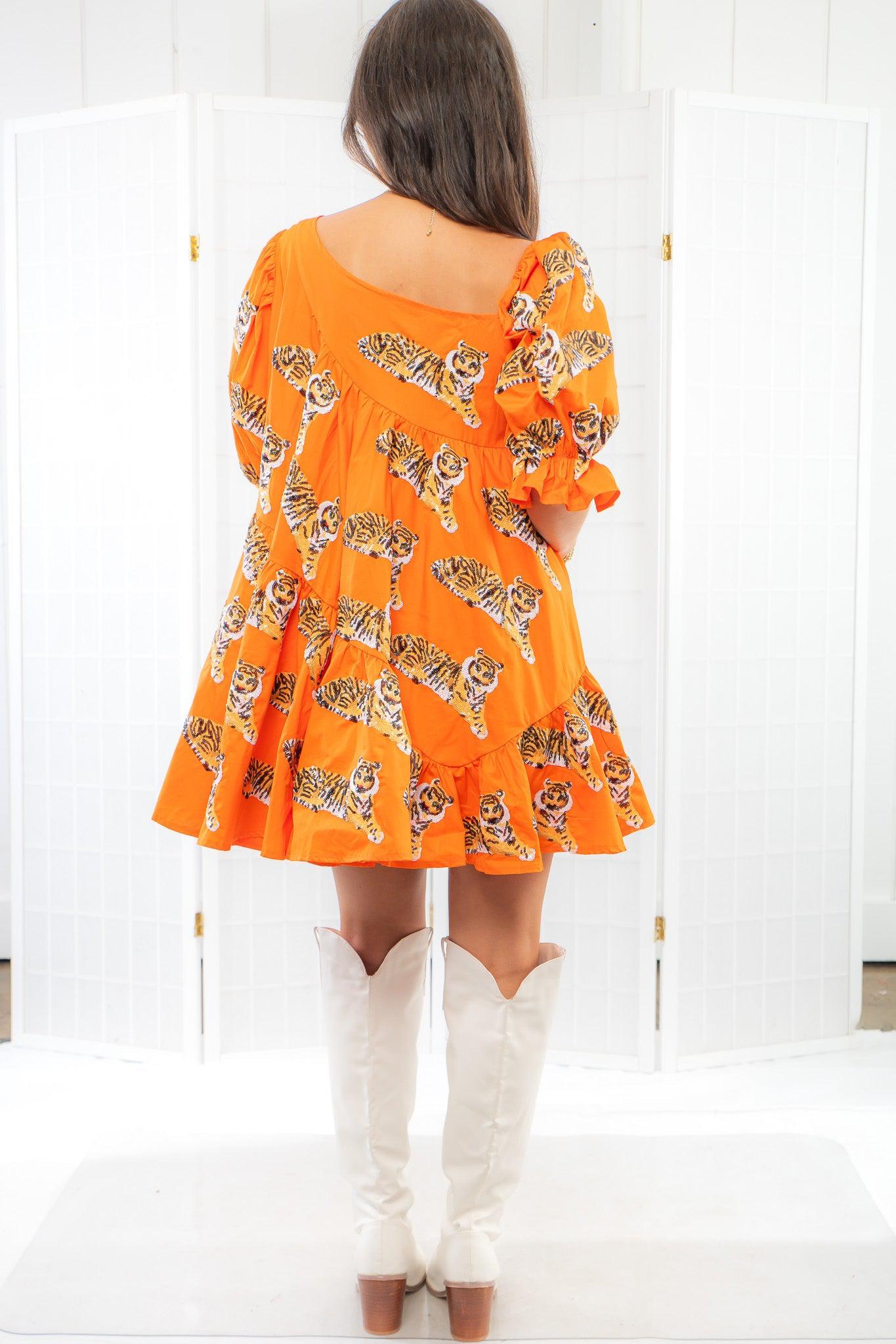 Queen of Sparkles Asymmetrical Orange Tiger Dress-Dresses-Queen of Sparkles-L. Mae Boutique &amp; Wild Mabel Clothing