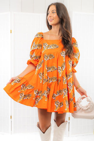 Queen of Sparkles Asymmetrical Orange Tiger Dress-Dresses-Queen of Sparkles-L. Mae Boutique & Wild Mabel Clothing