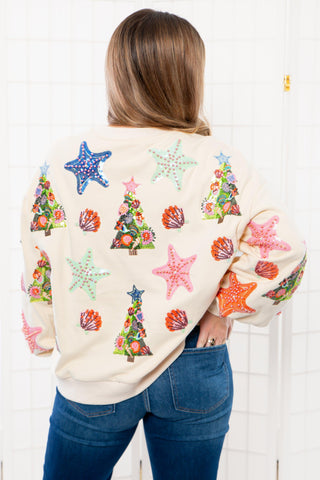 Queen of Sparkles Beige Multi Shell & Christmas Tree Sweatshirt-Tops-Queen of Sparkles-L. Mae Boutique & Wild Mabel Clothing