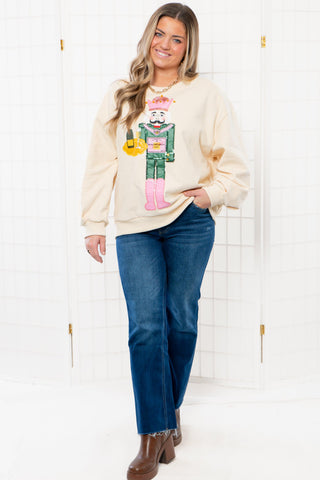 Queen of Sparkles Beige Nutcracker Server Sweatshirt-Tops-Queen of Sparkles-L. Mae Boutique & Wild Mabel Clothing