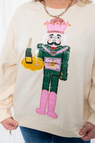 Queen of Sparkles Beige Nutcracker Server Sweatshirt-Tops-Queen of Sparkles-L. Mae Boutique & Wild Mabel Clothing