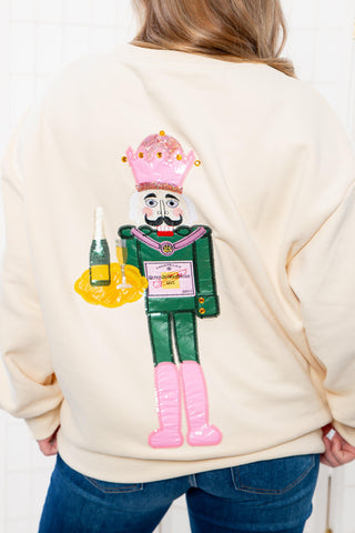 Queen of Sparkles Beige Nutcracker Server Sweatshirt-Tops-Queen of Sparkles-L. Mae Boutique & Wild Mabel Clothing