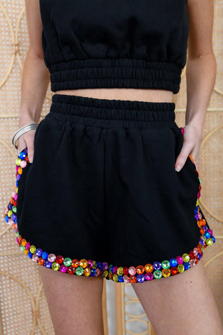 Queen of Sparkles Black Jeweled Trim Shorts-Queen of Sparkles-L. Mae Boutique