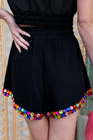 Queen of Sparkles Black Jeweled Trim Shorts-Queen of Sparkles-L. Mae Boutique