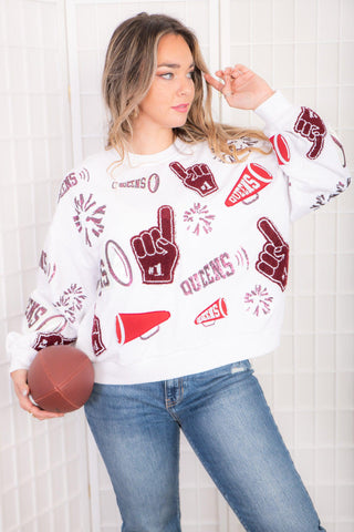 Queen of Sparkles Garnet Football Cheers Sweatshirt-Tops-Queen of Sparkles-L. Mae Boutique & Wild Mabel Clothing