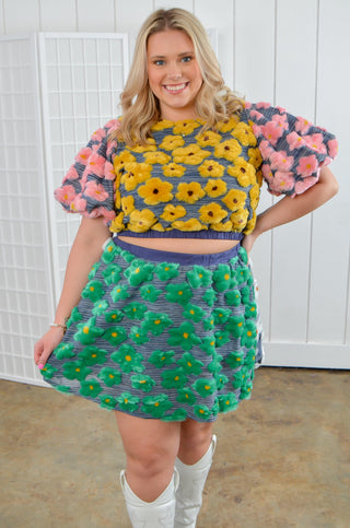 Queen of Sparkles Green Colorblock Floral Fur Skirt-Bottoms-Queen of Sparkles-L. Mae Boutique & Wild Mabel Clothing