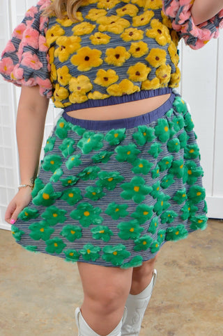 Queen of Sparkles Green Colorblock Floral Fur Skirt-Bottoms-Queen of Sparkles-L. Mae Boutique & Wild Mabel Clothing