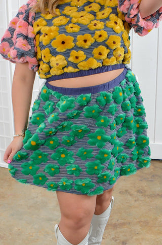 Queen of Sparkles Green Colorblock Floral Fur Skirt-Queen of Sparkles-L. Mae Boutique